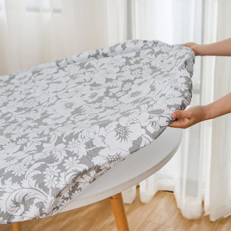 NLMUVW Round Fitted Vinyl Tablecloth with Elastic Edge 100% Waterproof Oil Proof PVC Table Cloth Wipe Clean Table Cover for Indoor and Outdoor  Grey Flower  45""- 56"" - Image 2
